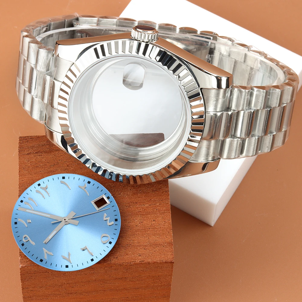 

36mm/39mm Watch Case Presidential Strap With 28.5mm Arabic Numerals Dial Hands Fit NH35 NH36 Movement 316L Stainless Steel Case