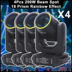 4Pcs/Lot LED Beam Spot 200W Moving Head Light With Ring DMX512 Disco DJ Stage Lighting Effect 18Prism Rainbow Effect Club Bar