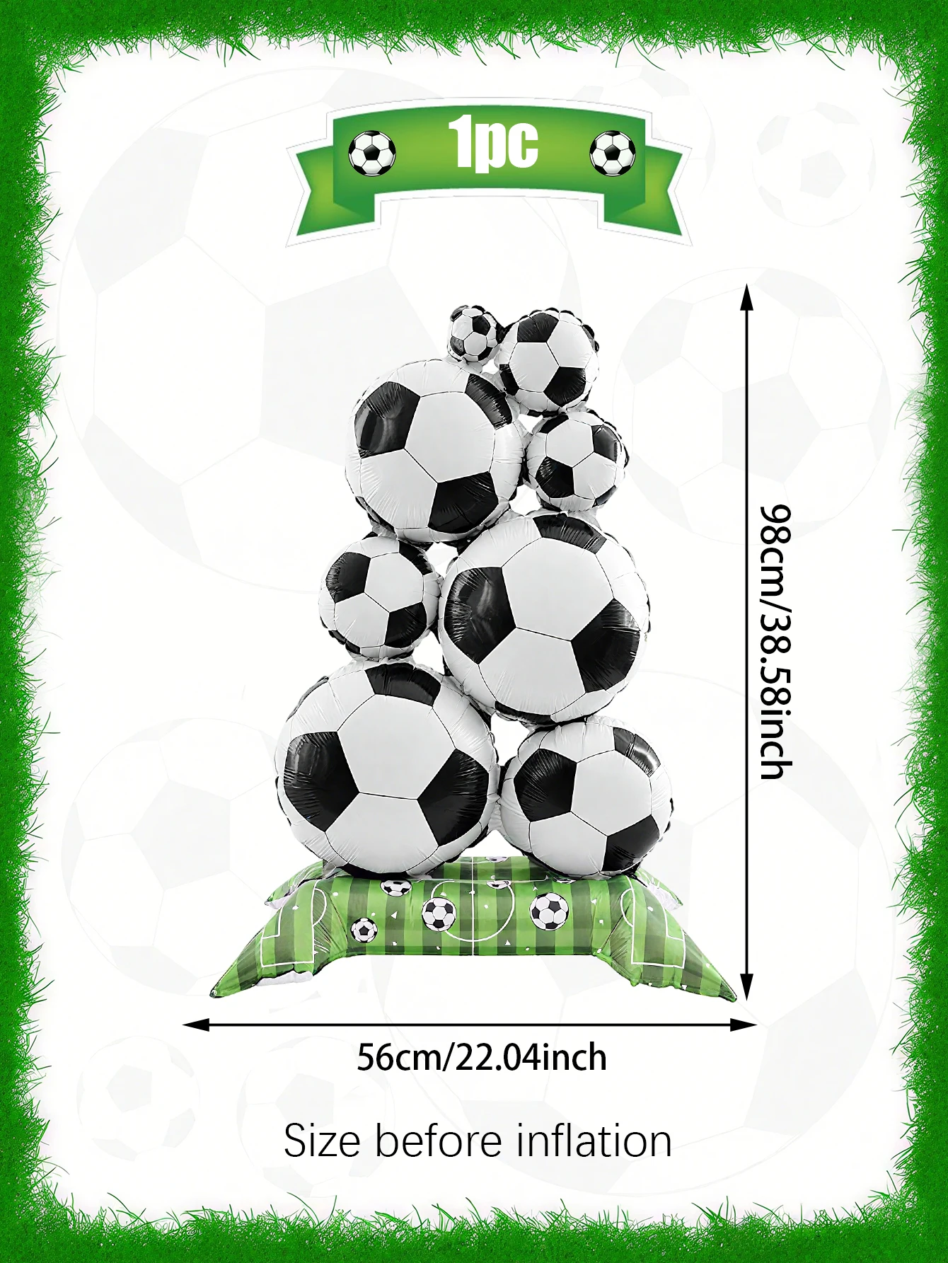 قطعة واحدة من كومة كرة القدم الدائمة من بالونات رقائق الألومنيوم، مناسبة لتزيين ملعب كرة القدم، وديكور حفلات أعياد الميلاد