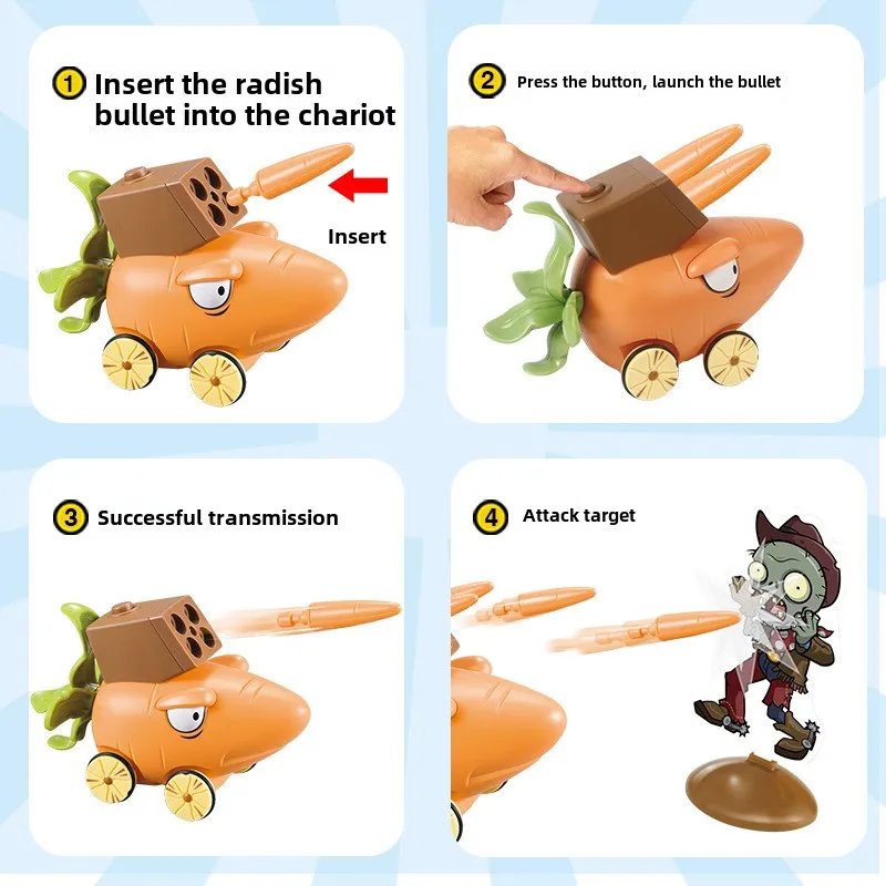พืช Vs Zombies 2 แครอท Chariot ชุดของเล่นดึงกลับรถตัวเลขการกระทํา Battle เกมเกมเด็กของเล่นเด็กของขวัญ