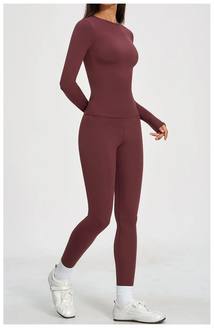 Yoga-Set 2-teilig Sportbekleidung Fitnesskleidung Yoga-Anzüge Damen Fitness-Set Trainingsanzüge Sport Langarm Crop Top Gym High Waist Leggings – Detail 14