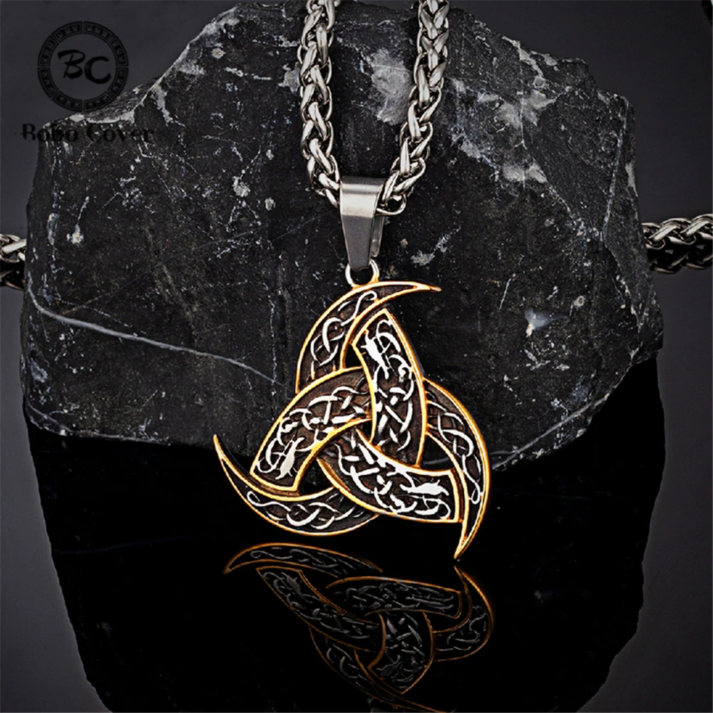 Men's Celtics Knot Trinity Pendant Necklace Stainless Steel Norse Slavic Icelandic Viking Amulet Jewelry Vintage Gift