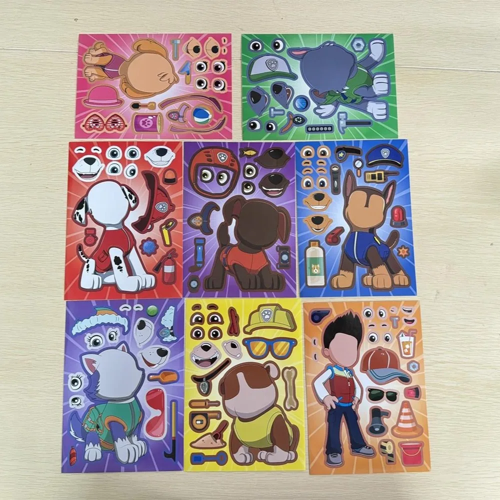 Paw Patrol Puzzle-Aufkleber DIY Cartoon-Figuren Chase Marshal Skye Make-A-Face Spielzeug Federmäppchen Lustige Aufkleber zum Zusammenbauen Geburtstagsgeschenk