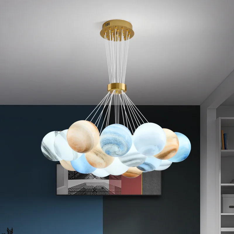 

2022 New Glass Planet Chandelier Moon Lamp Simple Modern Living Room Lamp Bubble Ball Chandelier Bedroom Lamp Nordic Lamps