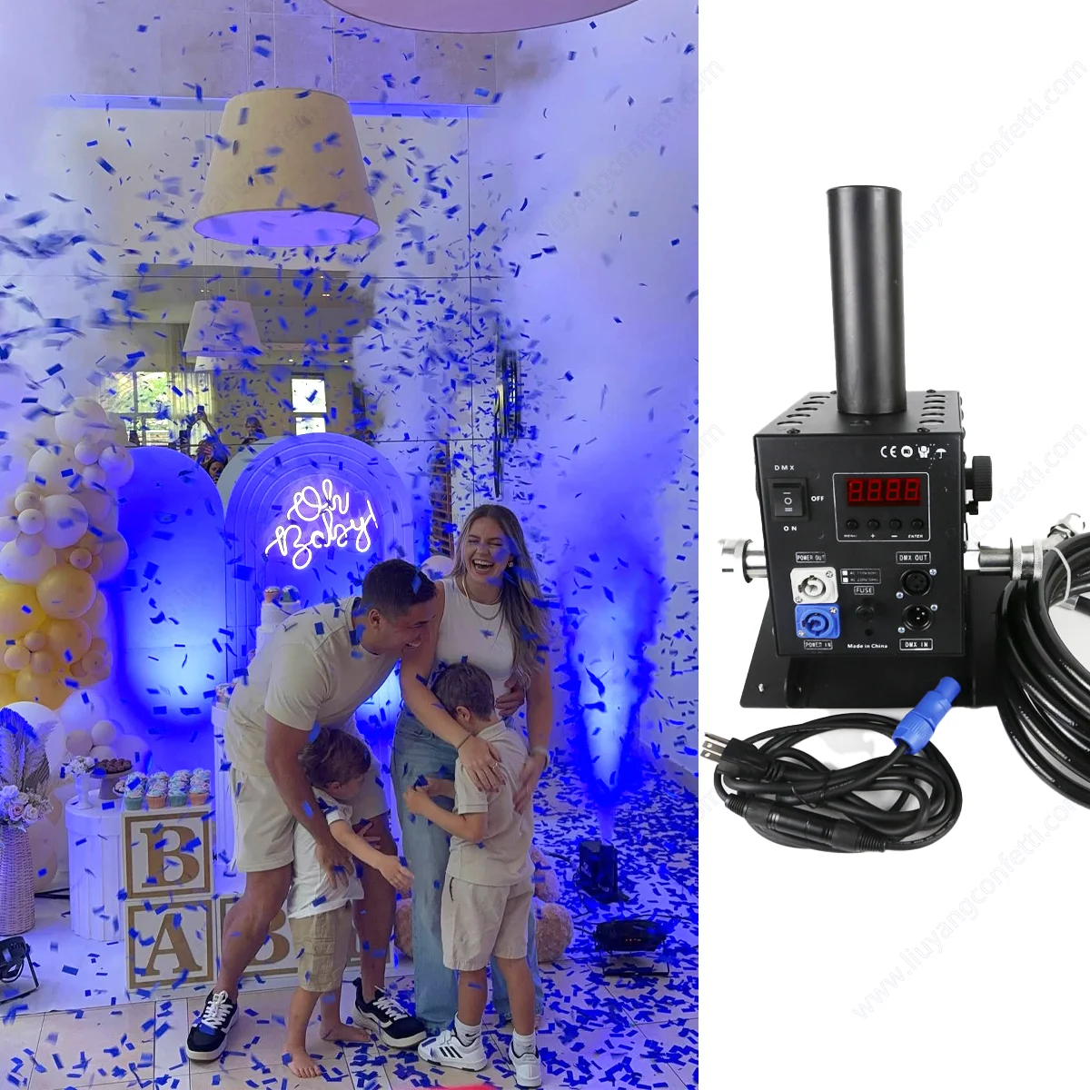 

Gender Reveal New Idear Pink Or Blue Boy Girl Baby Shower Led Co2 Disco Jet Fog Machine Stage Effects Party Decoration Dmx Dj FX