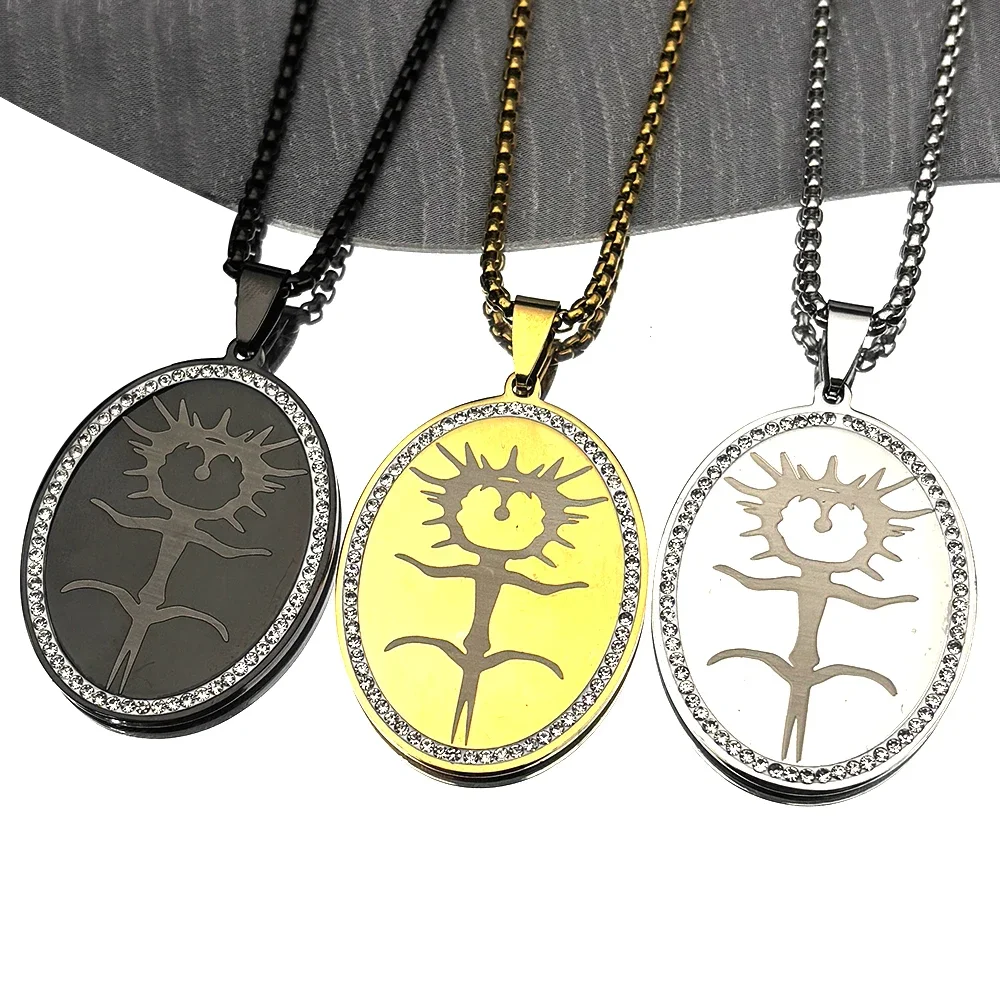 

Ghostemane Stainless Steel Rhinestones Charm Necklaces for Women Men Ghostemane Oval Pendant Chain Necklaces Jewelry collar Gift