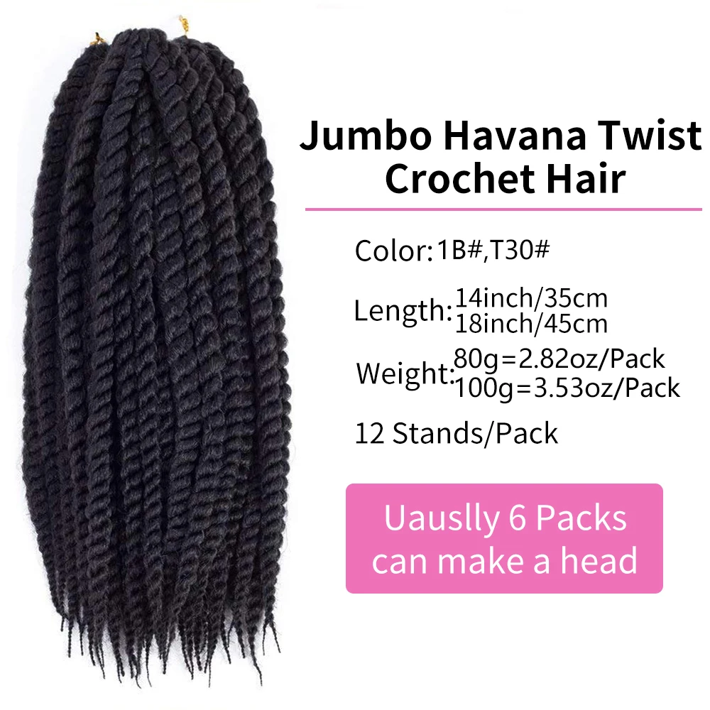 Havana Twist Häkelhaar, 6 Packungen, synthetische Häkelzöpfe, senegalesische Twist-Häkelhaare, Jumbo Havana Twist Häkelzöpfe