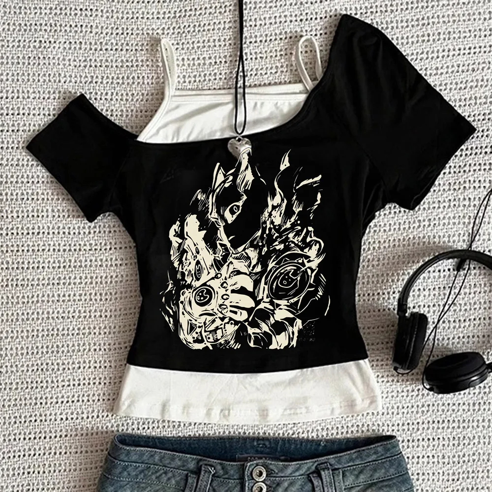 Jojo Bizarre Adventure Crop-Top für Teenager, Ausverkauf, Party, Emo, Kawaii, T-Shirt, 2000er, japanische Party, Goth-Scene – Detail 2