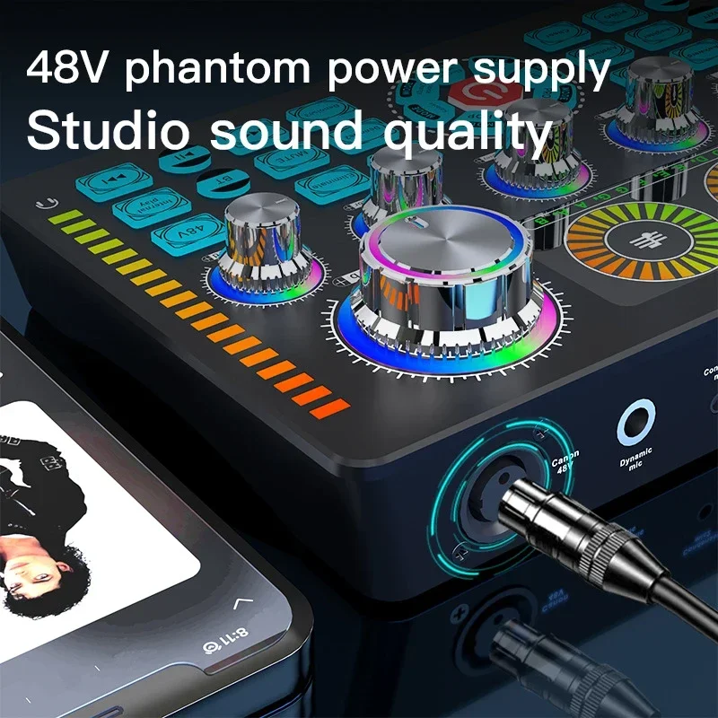 Q7 Live Sound Card Sound Mixer Podcast Karaoke Home Studio Record Professional Soundcard Bluetooth Microphone Mixer Voice Change