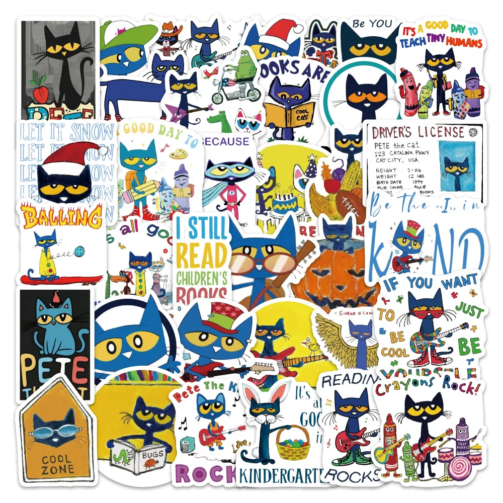 54PCS Cartoon Pete The Cat Graffiti Stickers Suitcase Stationery Laptop Computer Guitar Cell Phone DIY Decorate Decals Kids Toys