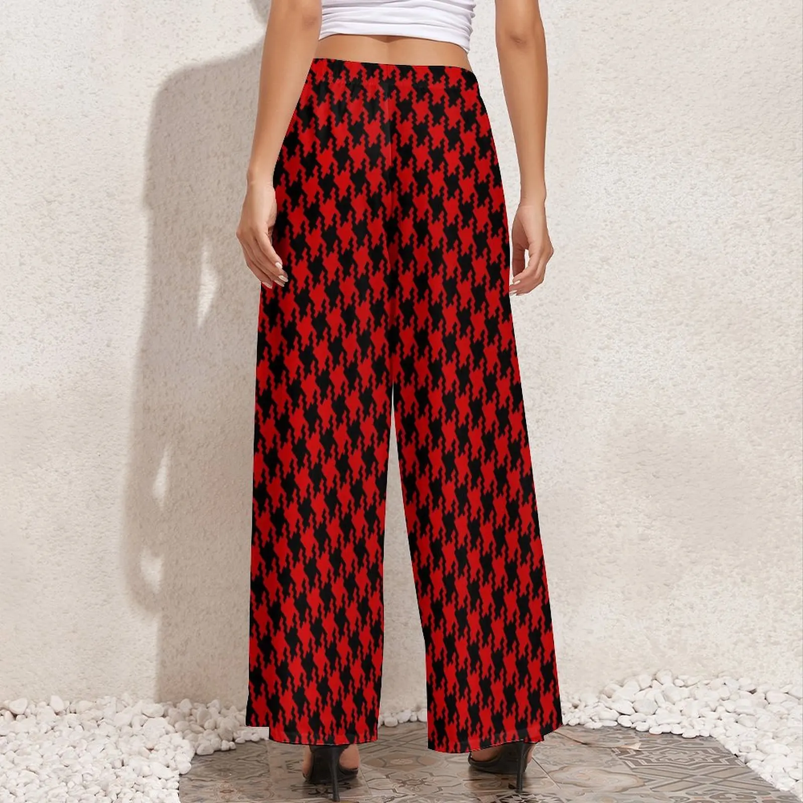 Schwarz rot Hahnen tritt gerade Hosen Check Print moderne Hose mit weitem Bein Damen Overs ize Street Style benutzer definierte Hose