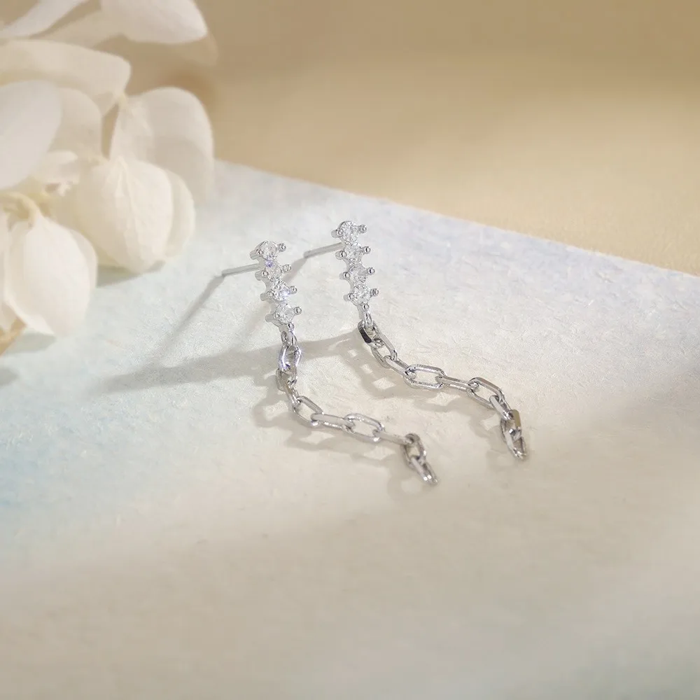 Sam Panda 925 Sterling Silver Earring for Women  Ring Fashion Drill Chain Tassel Zircon Ear Pick Jewelry Party Gift Dropshipping
