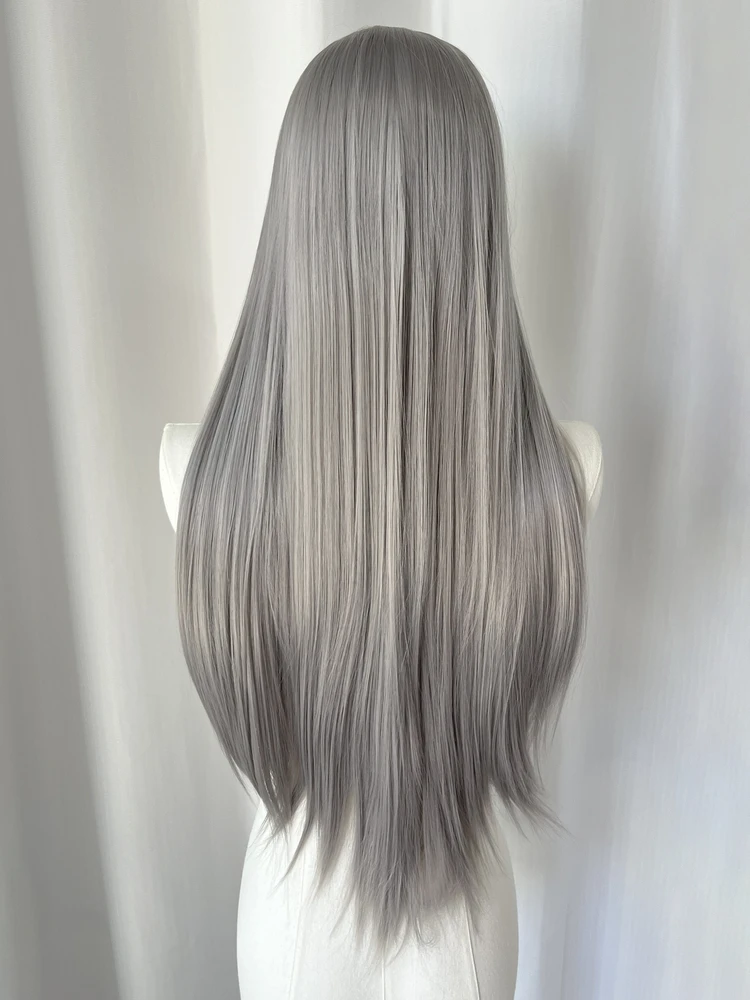 BeiBei 13X4 الدانتيل شعر مستعار أمامي طويل مستقيم رمادي الاصطناعية الدانتيل الباروكات للنساء السود مع ارتفاع درجة الحرارة الألياف 26 بوصة رمادي الباروكات #6