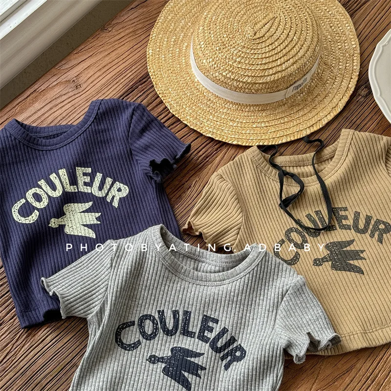 2025 Summer New Children Short Sleeve T Shirts Cotton Baby Boy Girl Letter Print Casual Tees Kids Versatile Bottoming Tops