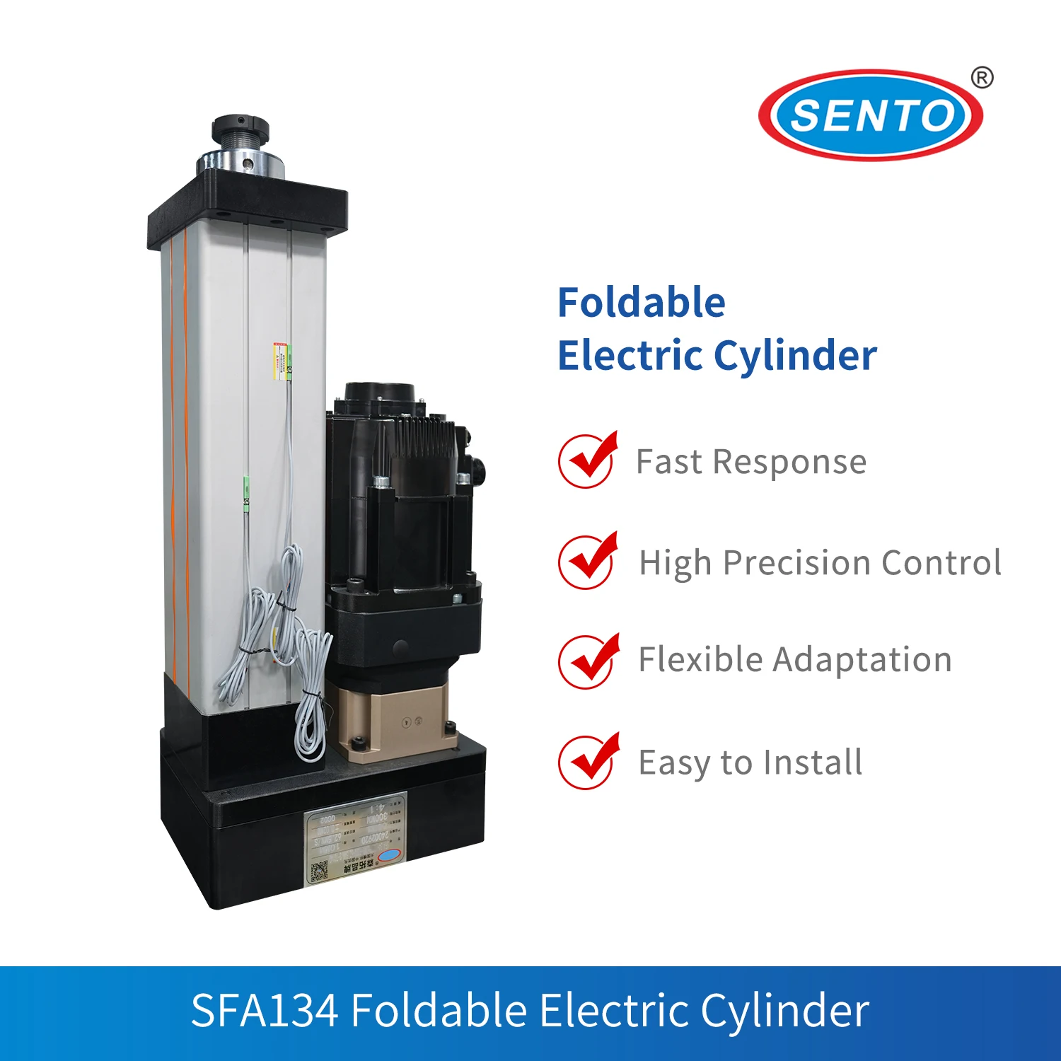 

SFA134-10QF-60KN-R300 -SENTO Servo Electric Cylinder, High Precision, Stable Thrust, for Automation, Press Fitting, Positioning.