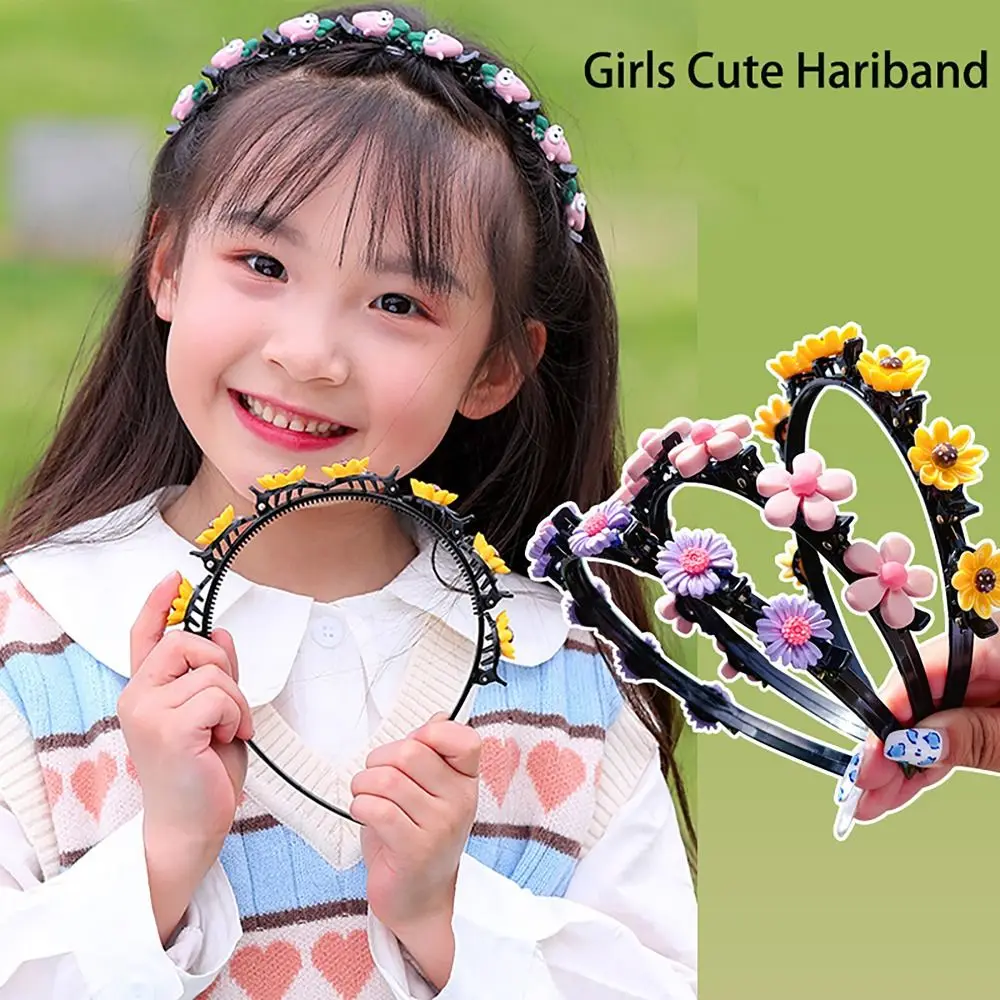 Convenient Hair Accessories Braided Headband Flowers Rabbit with Clip Twist Hair Clips Headwear Hair Hoop Women Girl