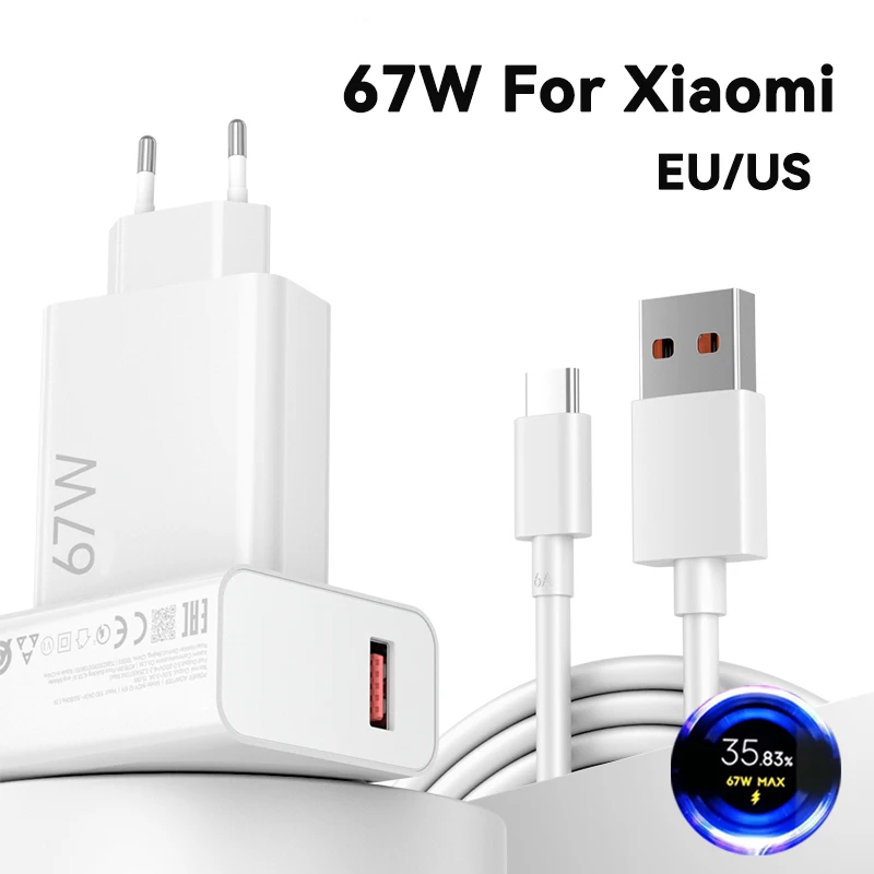 

Зарядное устройство для XIAOMI 67 Вт, адаптер для быстрой зарядки Cargador Hyper Turbo, 67 Вт, кабель для быстрой зарядки Mi 15T 13T 13 12 Lite Poco X5 Pro F5 F4