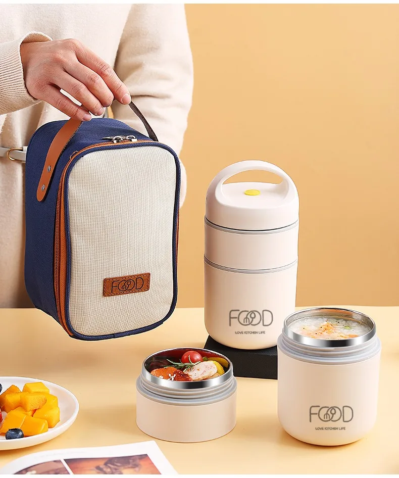 Stainless Steel 2/3 Layer Vacuum Insulated Lunch Box Insulated Lunch Bag Food Insulated Soup Cup Children\'s Lunch Boxes