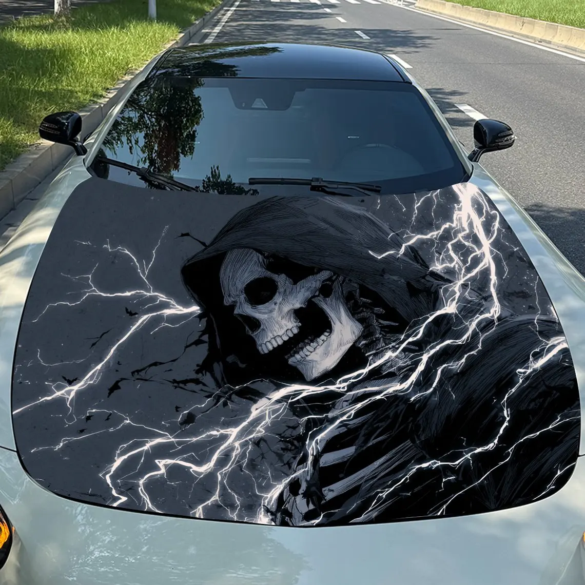 

Thunder Reaper Car Vinyl Wrap, PVC Waterproof Car Hood Sticker, Self-Adhesive Scratch-Resistant Stickers for Engine Cover, Car D