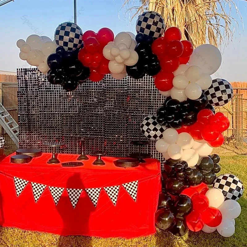 123-teiliges Rennwagen-Geburtstagsballon-Set Weiß Schwarz Rot Ballonbogen-Girlande für Jungen 'Two Fast' Babyparty Geburtstagsfeier-Zubehör