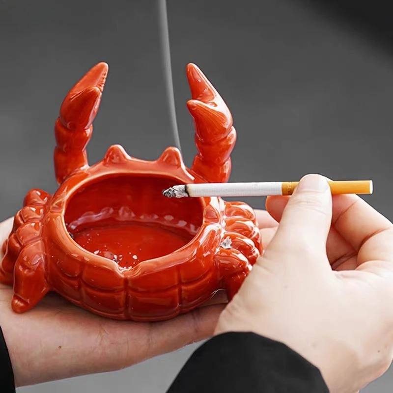 Cute Crab Ashtray Living Room with Lid Anti Fly Ash Ceramic Cigar Ashtray Decoration Chinese Home Decoration Art Friend Gift