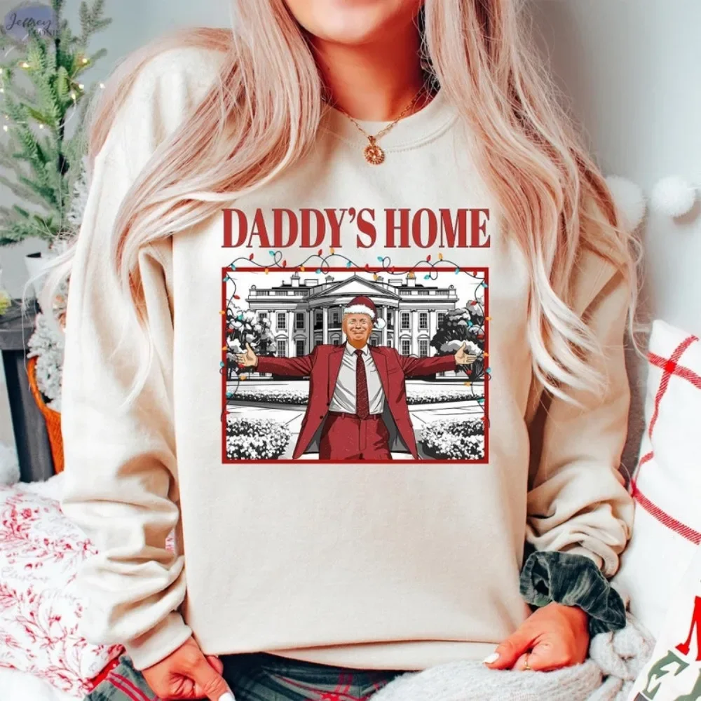 Dad\'s Home Women Hoodies Trump 2024 GOP Gift Fun Trump Sweatshirt White House Trump Long Seleeve Hoodie