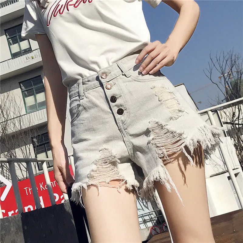 Female Short Jeans Pants Fringe Ripped Wide High Waist Women's Denim Shorts Classic Trend 2025 Fashion Clothing Outfits Flowy XL