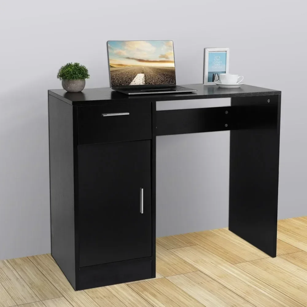 Office Table ,1 Drawer and 1 Door Compact Computer PC Laptop Desk Table Workstation Home Office (Black), Desk Office