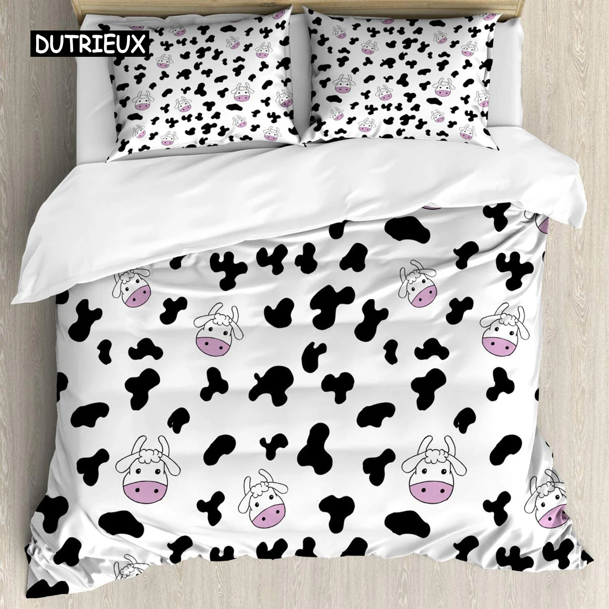 

Cow Print Duvet Cover Set Animal Cow Doodle Cartoon Drawing Farming Husbandry Polyester Duvet Cover Set Double Queen King Size