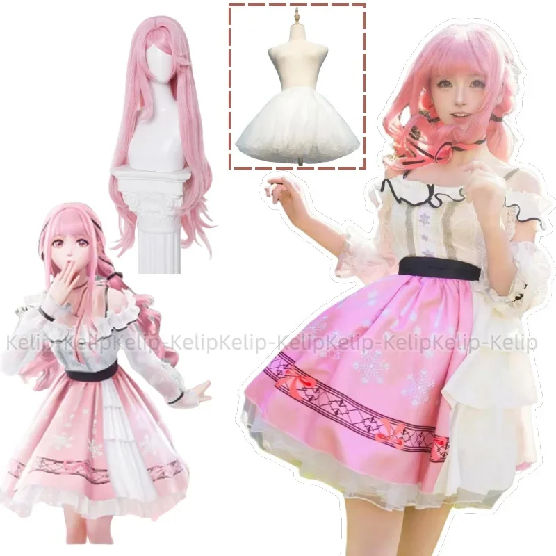 Nikki Cosplay Anime Infinity Nikki Sweet Pink Lolita Dress Uniform Wig Set Halloween Party Outfit for Women SKIRTS