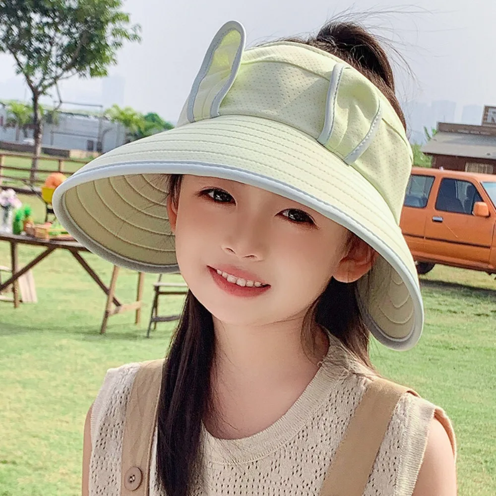 

Sweet Korean Style Wide Brim Peaked Cap Empty Top Adjustable Rabbit Ear Sunhat Cotton Streetwear Sun Protection Hat Summer