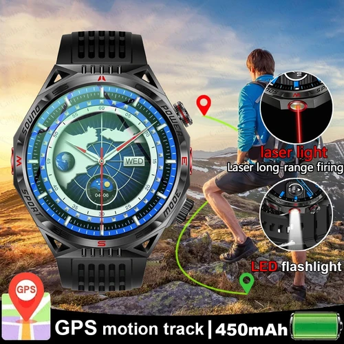 남성용 야외 GPS 스포츠 스마트 워치, 견고한 방수 LED 라이트 시계, 레이저 포인터 나침반, 화웨이 샤오미 스마트 워치 2024 신제품