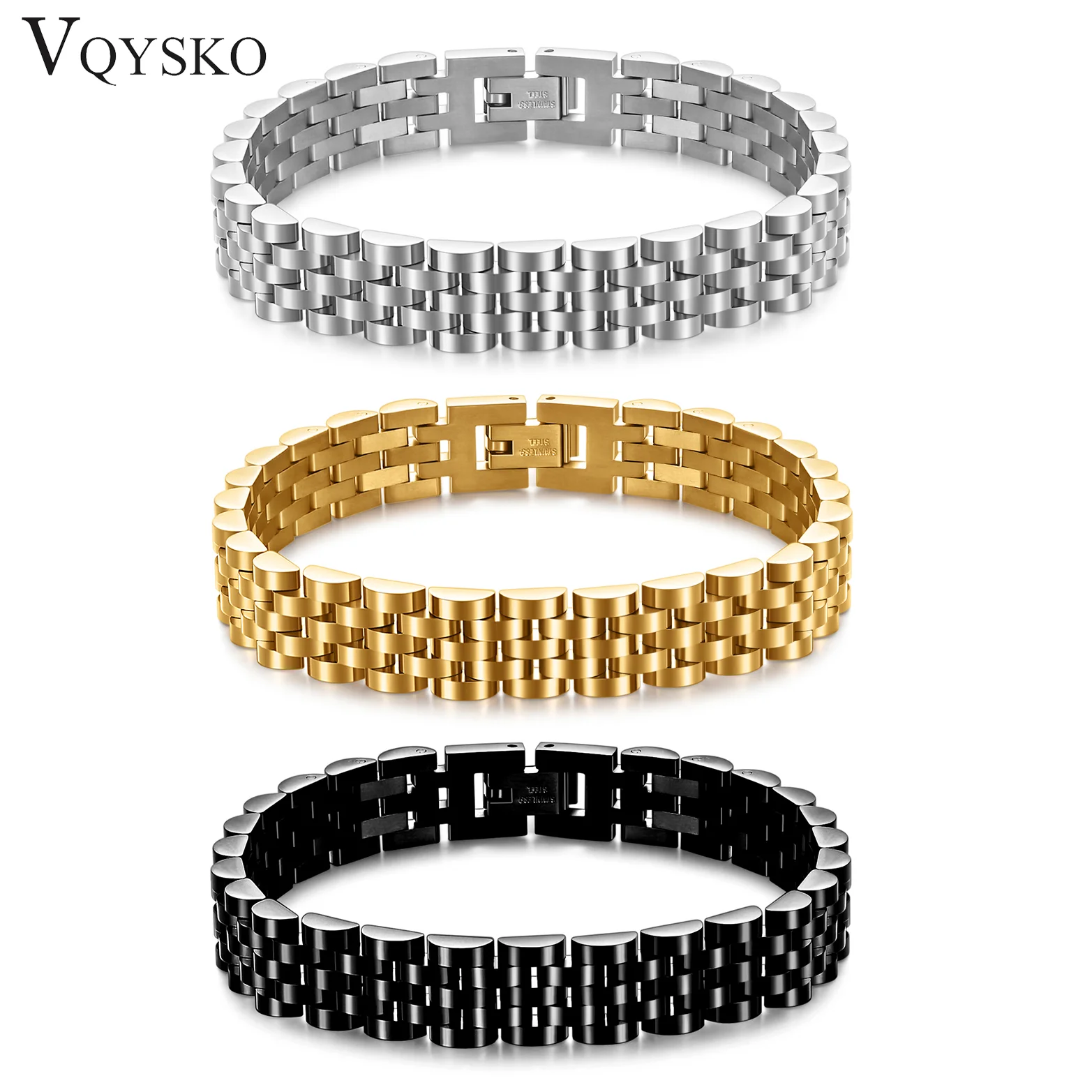 VQYSKO Trendy Minimalist Stainless Steel Gold Color Plated Watch Strap Bracelet for Women/Men Jewelry Gifts Couple Bracelet