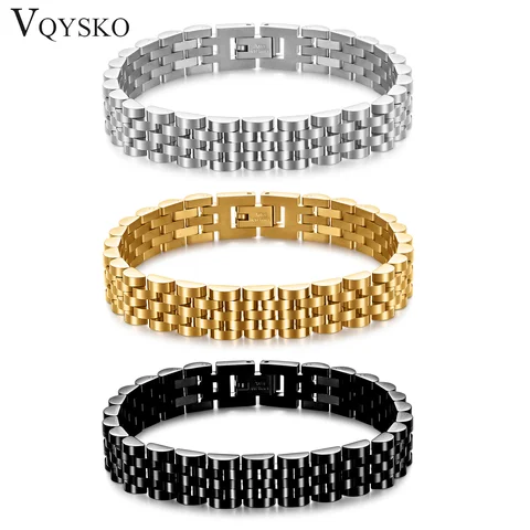 VQYSKO 트렌디 한 미니멀리스트 스테인레스 스틸 골드 컬러 도금 시계 스트랩 팔찌 여성/남성 쥬얼리 선물 커플 팔찌