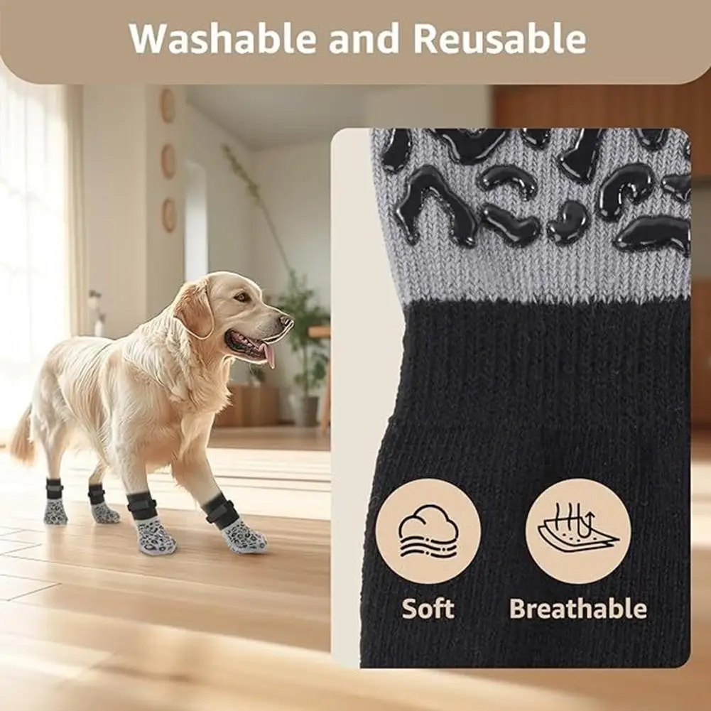 Носки для собак, уличная водонепроницаемая обувь для собак, вязаные носки с регулируемой лентой и защитой от царапин, двусторонние противоскользящие носки для собак
