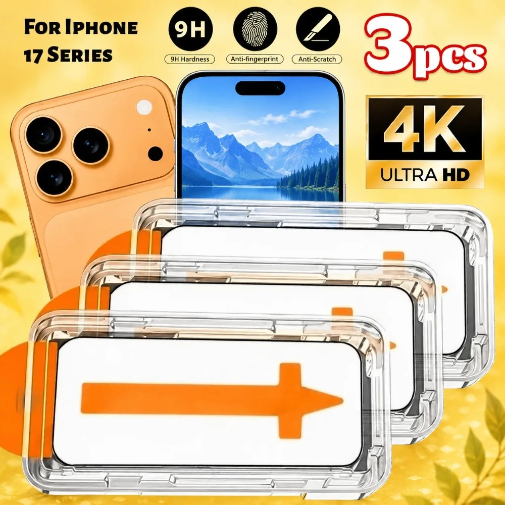 

3Pcs High Clear Tempered Glass For iPhone 17 16 15 14 Pro Max Air 17e 16e 15 Plus 13 12 11 Pro Dust Free Easy Installation Glass