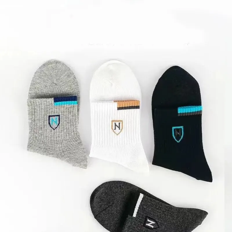 5 Pairs Men\'s Medium Length Socks Can Be Worn With Letter Pattern In All Seasons Sports And Fashion Socks