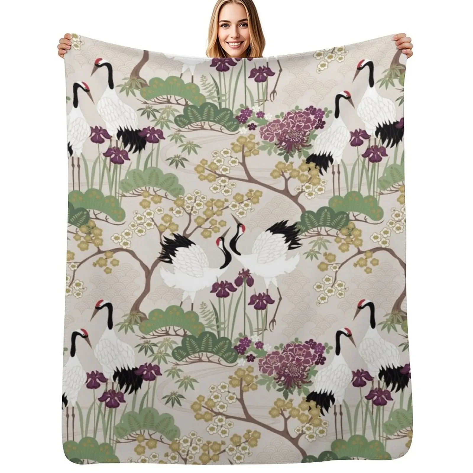 

Japanese Garden Gold Throw Blanket Elegant Warm Throw Blanket for Hotel Home