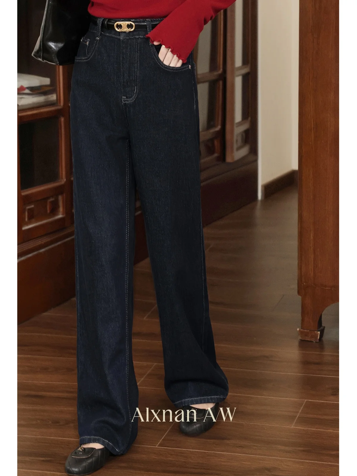 

Slimming Wide Leg Jeans Women's Versatile Retro Sle Fall New Arrival Straight Cut Long Pants l Waist Zipper Closure