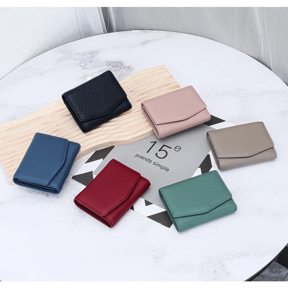 Genuine Leather Short Folding Small Wallet for Women's New Top Layer Cowhide  Three Fold Wallet Multifunctional Short Clip