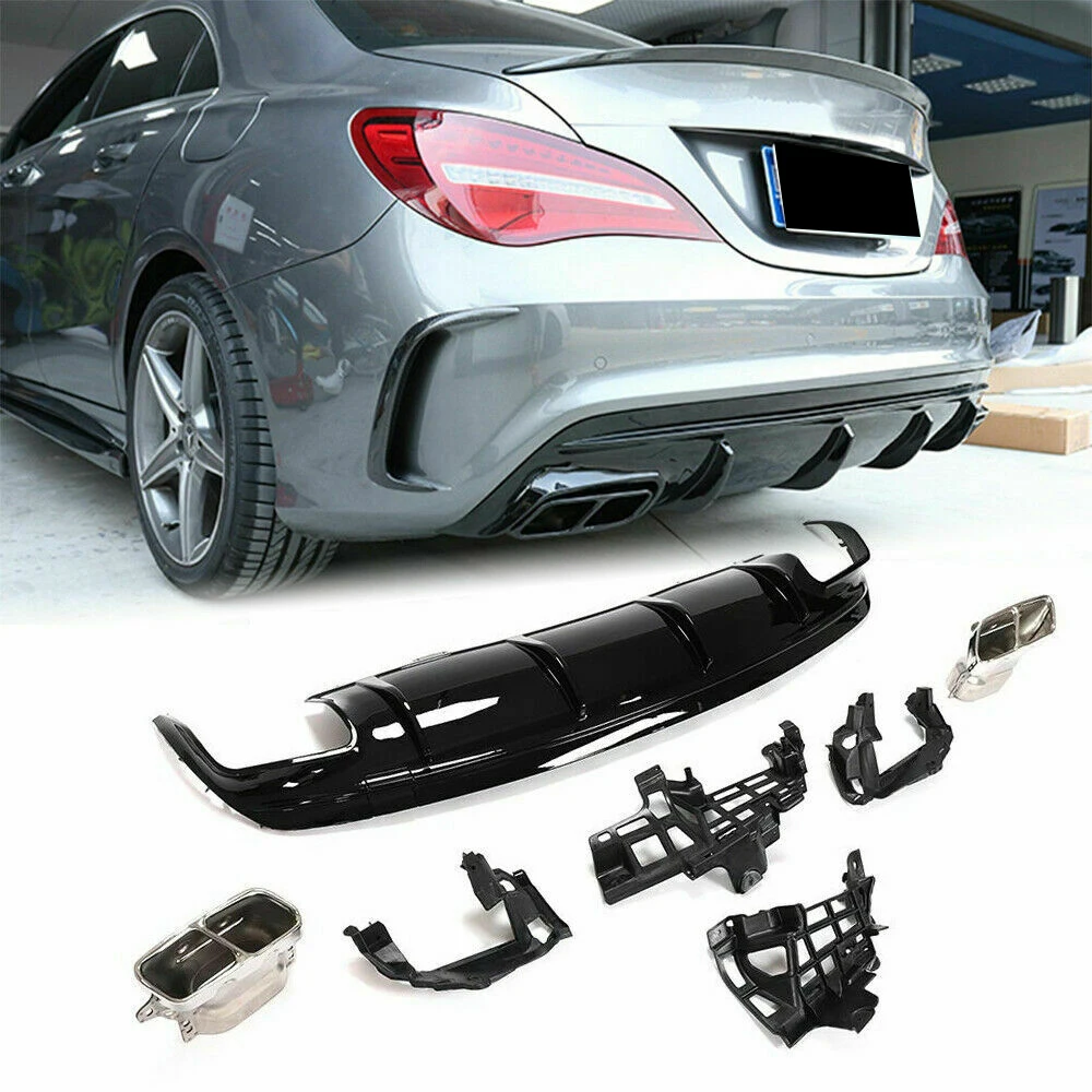 Rear Bumper Diffuser Lip for Mercedes-Benz CLA W117 C117 CLA200 CLA250 Sport CLA45 AMG 2013 - 2019 Carbon Fiber / Gloss Black