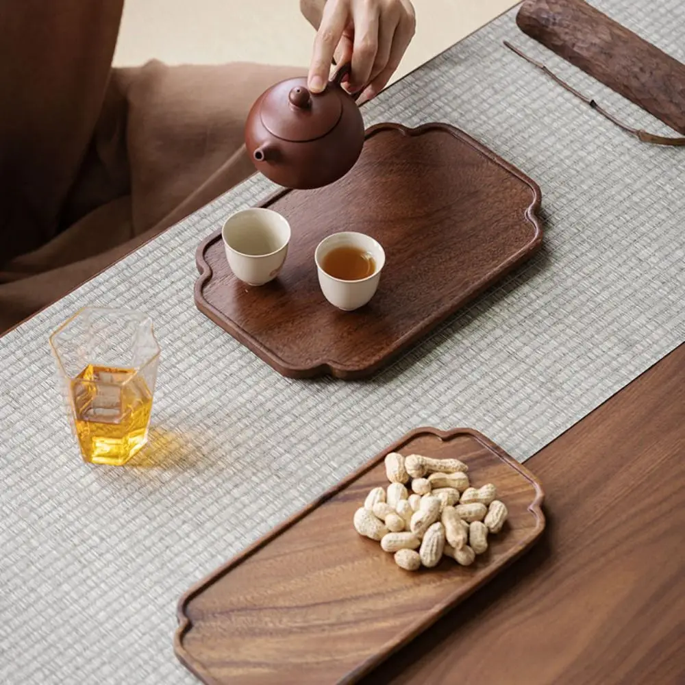 Simple Walnut Tea Tray Round Leaf Serving Platter Tray Storage Wooden Snack Fruit Platter Tea