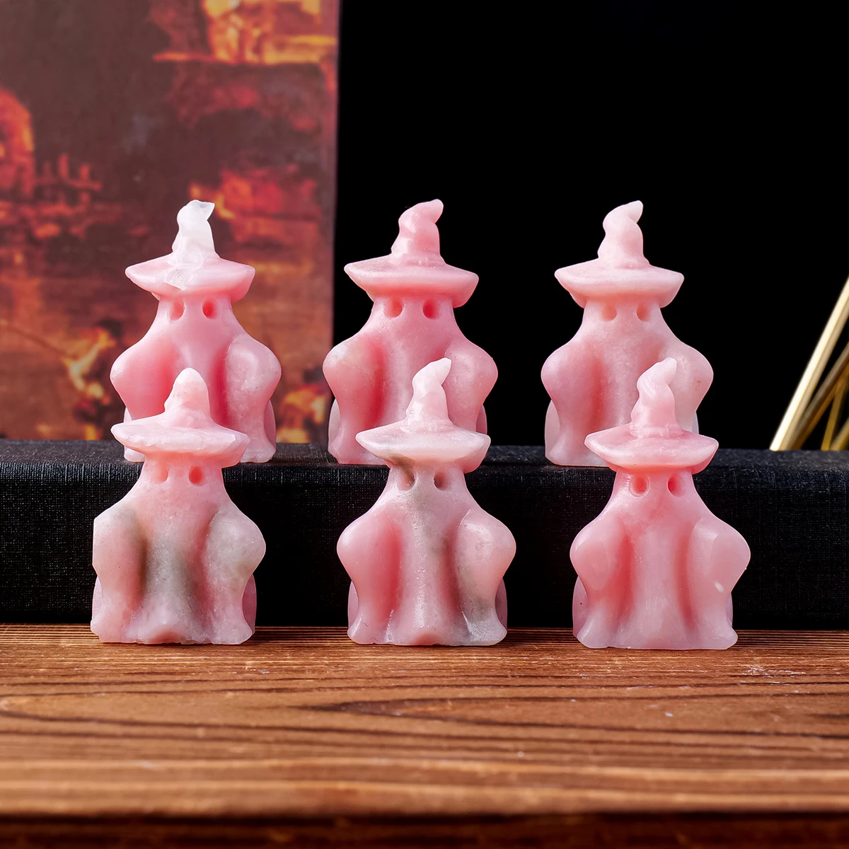 قطع نحت أشباح العقيق الوردي الكريستالي ، مشغولات هالوين ديكورات إبداعية للعطلات المنزلية ، 1 *