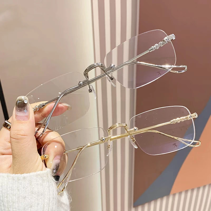 Harajuku Rimless Glasses Women Transparent Rectangle Shades Eyewear Blocking Glasses Frameless Anti-blue Optical Eyeglass