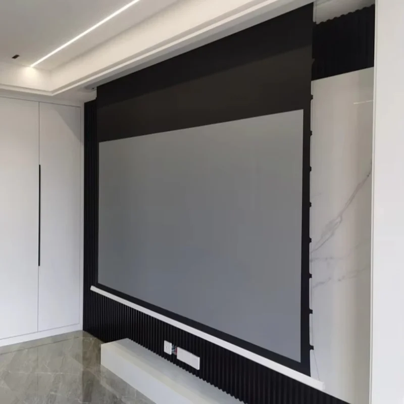 4K 3D 16:9 Motorized Hidden Tension Ceiling Projection Screen Black Diamond with Remote Control for Long Standard/ UST Projector