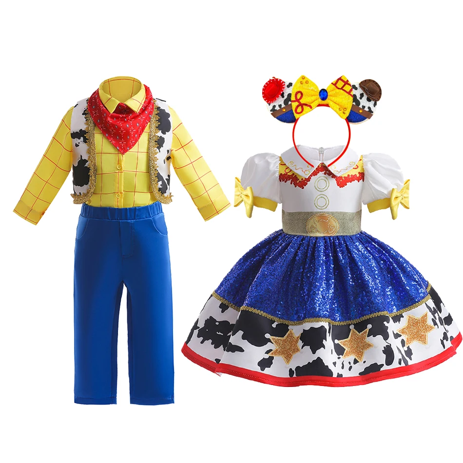 Ropa de juego de rol de Toy Story de Disney, traje de Woody para niño, diseño de Color contrastante, ropa de actuación de tres piezas, disfraz de Halloween