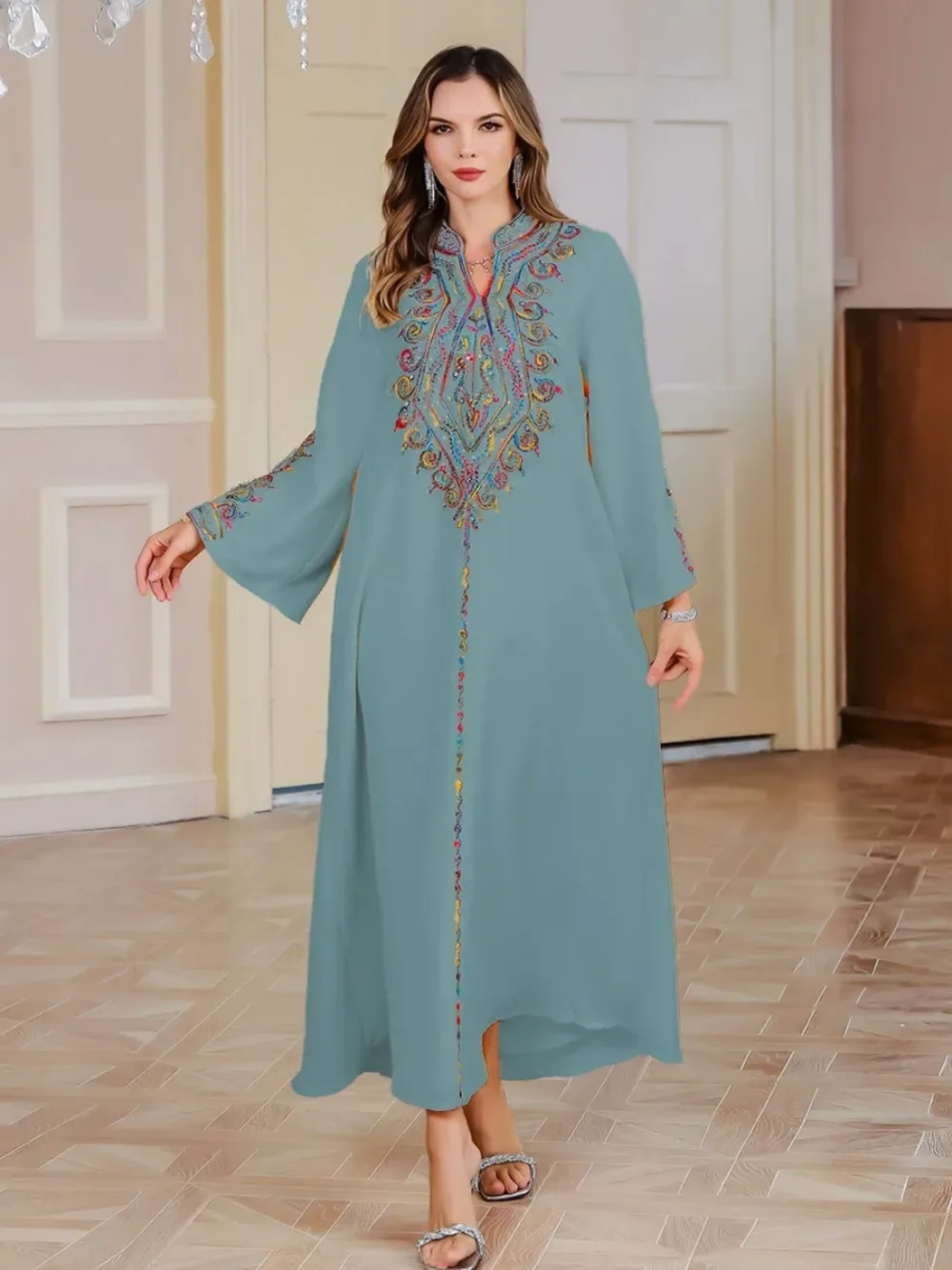 Haftowane sukienki dla kobiet muzuลmaลska impreza Eid dลuga suknia Ramadan dubaj saudyjska abaje Islam Jalabiya Vestidos arabski Kaftan maroko