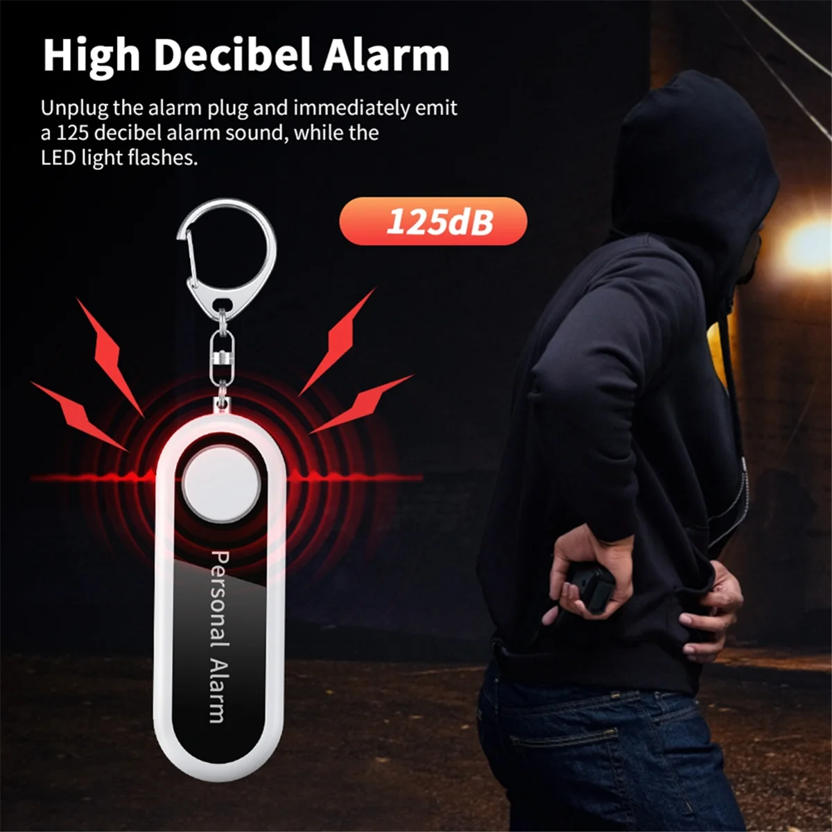 Alarme Pessoal Auto-Defesa Alarme, 125DB, Sirene de Defesas Pessoais para Criança, Segurança Alarme Portátil Keychain