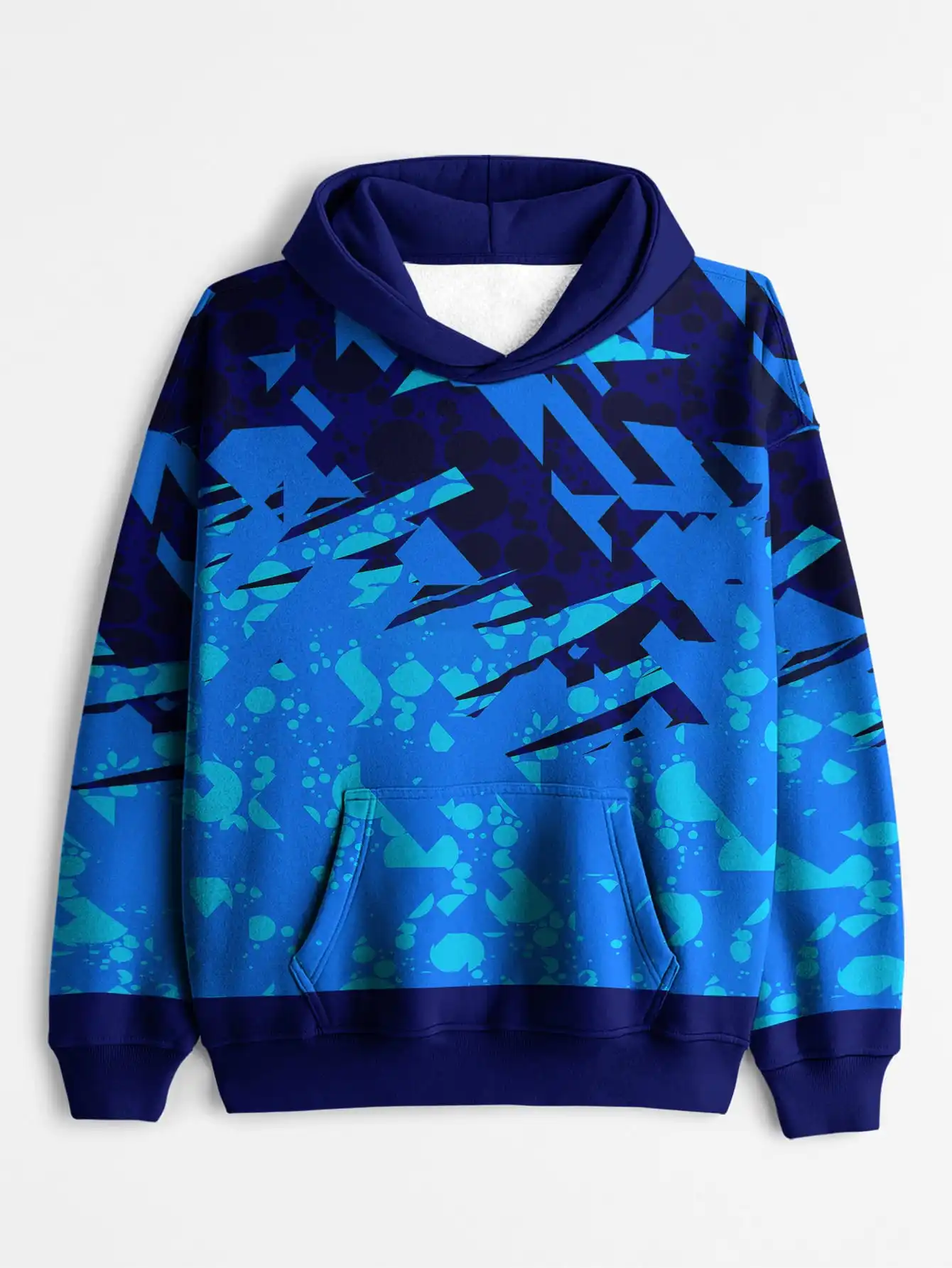 

High Street Style 3D Printed Hooded Dark Blue Geometric Pattern Hooded Sweatshirt Casual Street Style Pullover Hoodie Top