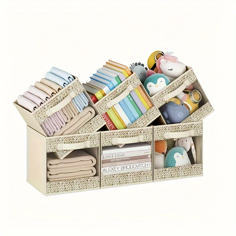 6 Pack Fabric Storage Cubes With Harvest Window, Foldable 11 Inch Cube Storage Bins, Storage Baskets Fo